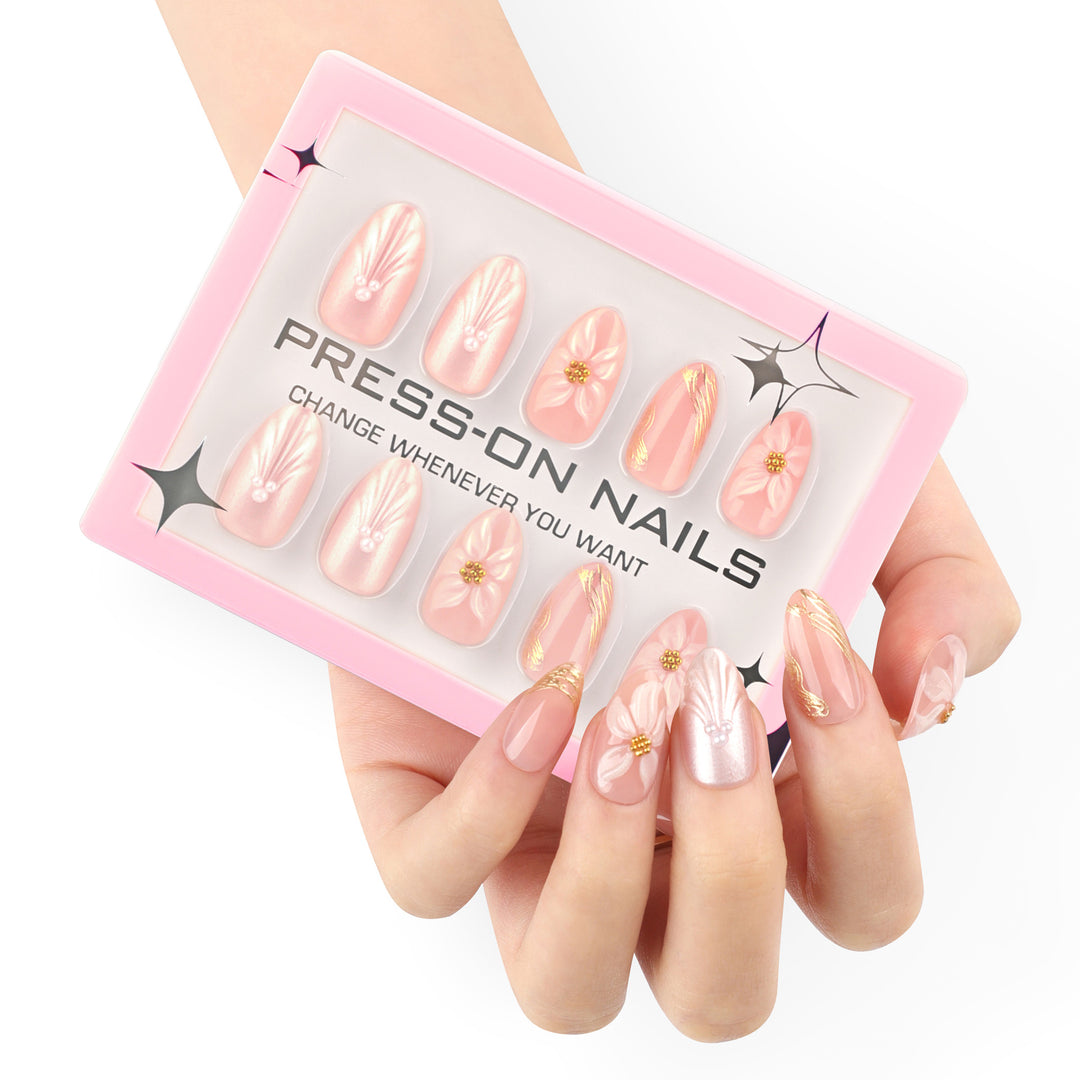 Artificial Press-On Nails with Elegant Flower Design Bowlift