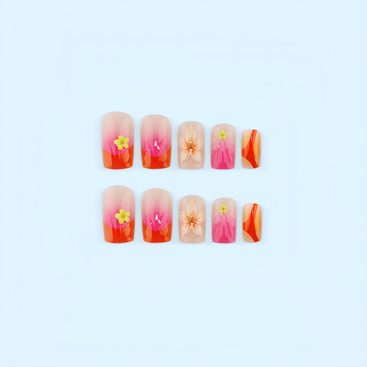 Creative Nail Art Set with Floral and Ombre Designs Bowlift