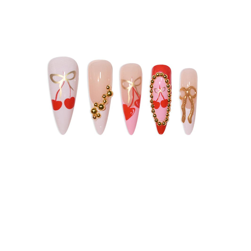 Elegant Gold-Embellished Nail Extensions Bowlift