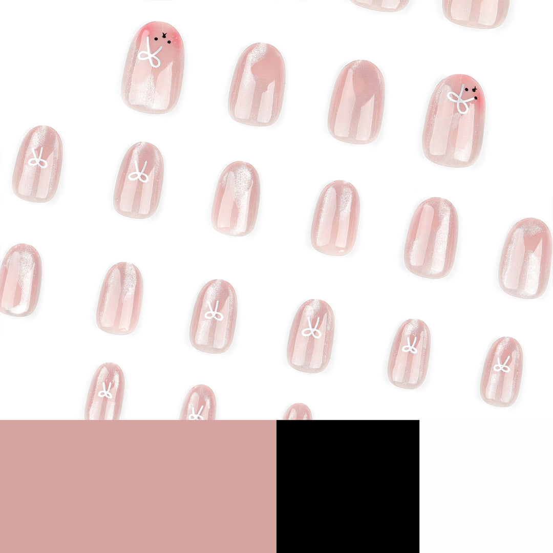 Artificial nail extensions with cute bunny design and hearts Bowlift