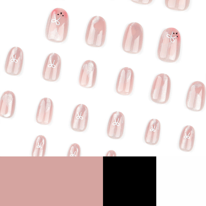 Artificial nail extensions with cute bunny design and hearts Bowlift