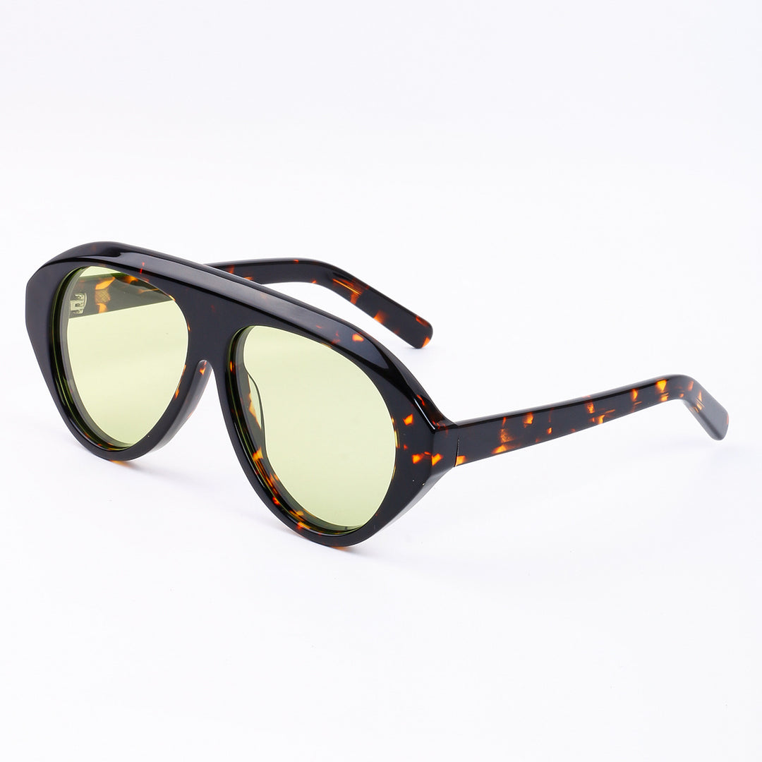 Women's Statement Sunglasses with Wide Frame and Green Lenses Bowlift