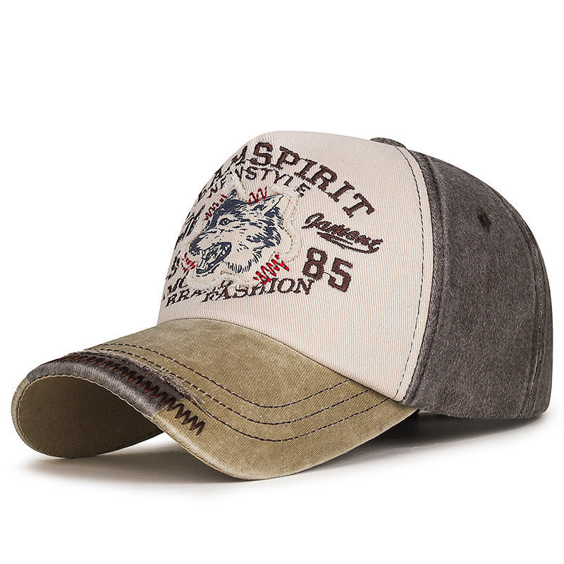 Men's Vintage-Inspired Embroidered Wolf Cap Bowlift