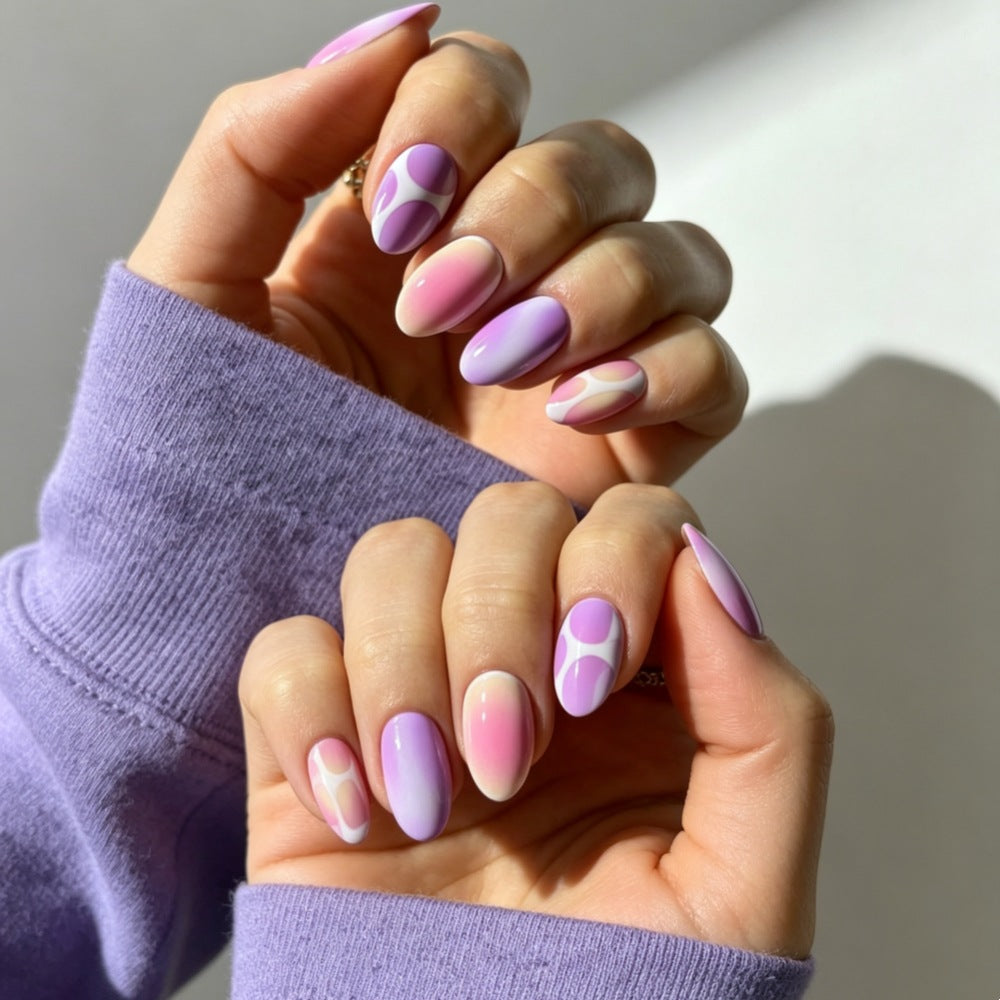 Artistic Glossy Press-On Nail Set with Decorative Abstract Patterns Bowlift