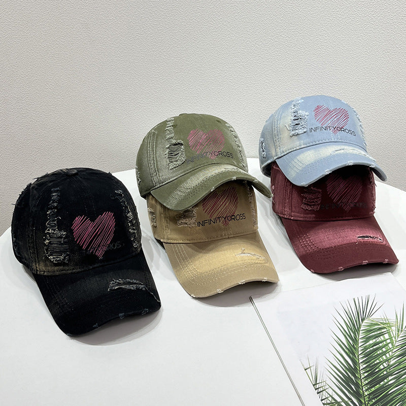 Women's Distressed Heart Embroidered Baseball Cap Bowlift
