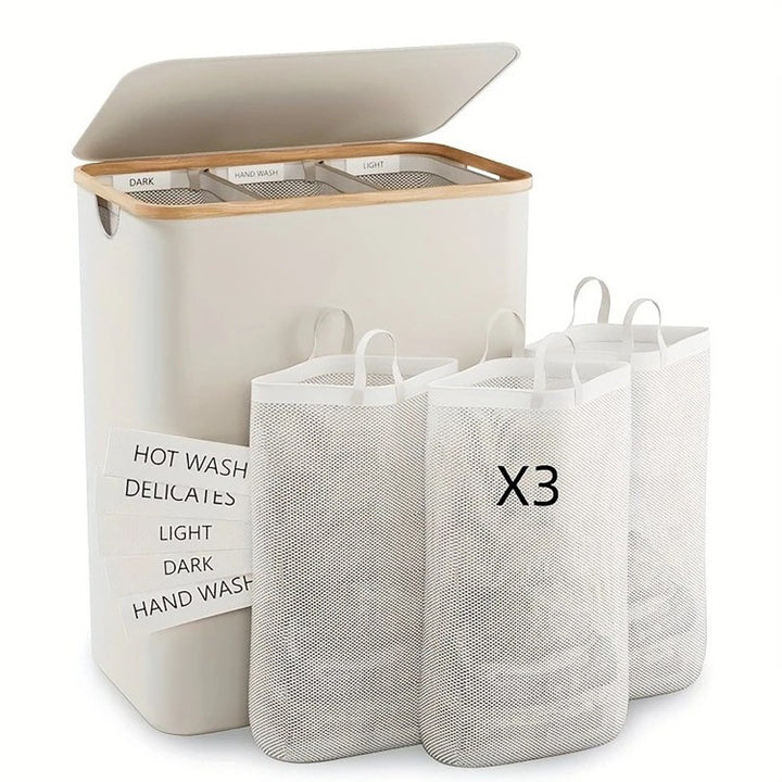 Elegant Laundry Container Made of High-Quality Textile with Bamboo Frame Bowlift