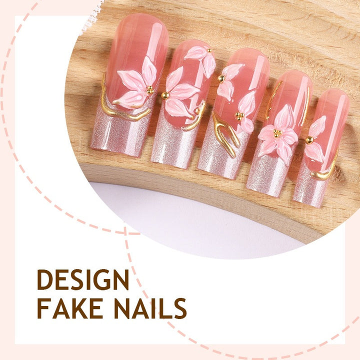 Elegant artificial nail set with floral and glitter elements Bowlift