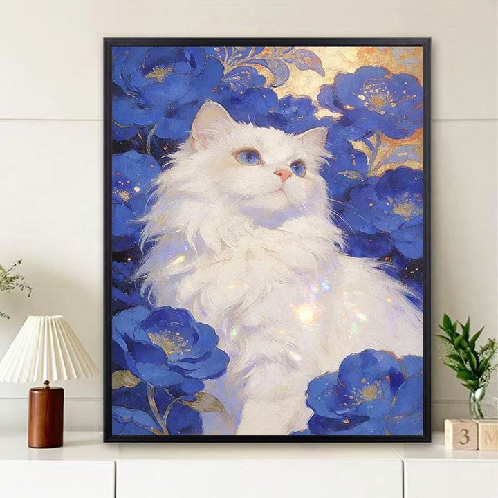 Floral Cat-Themed Wall Art Print Bowlift