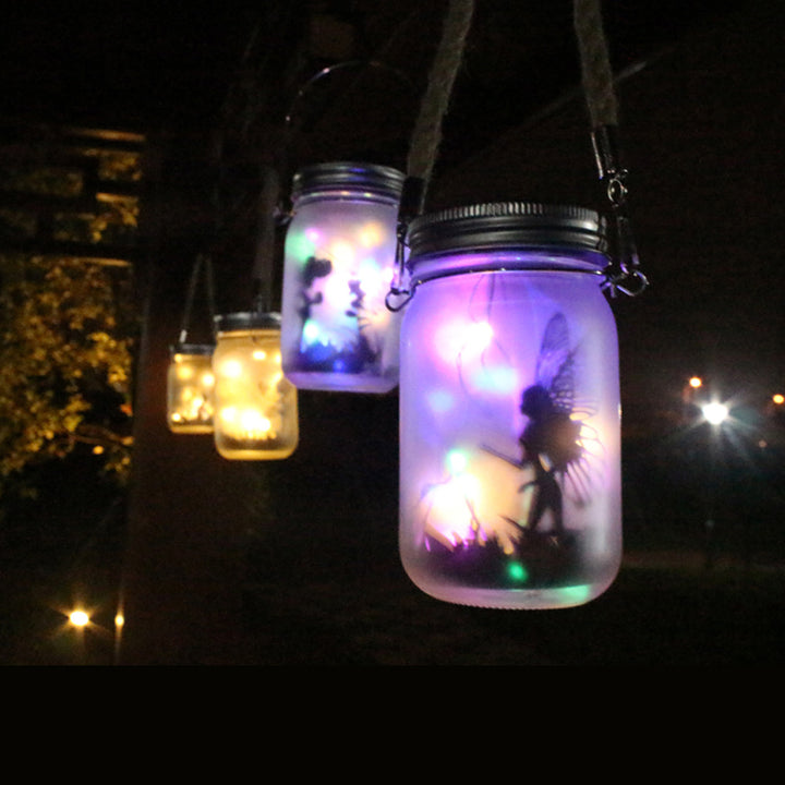 Hanging Frosted Mason Jar Fairy Lanterns with Battery LED Lights and Rope Bowlift