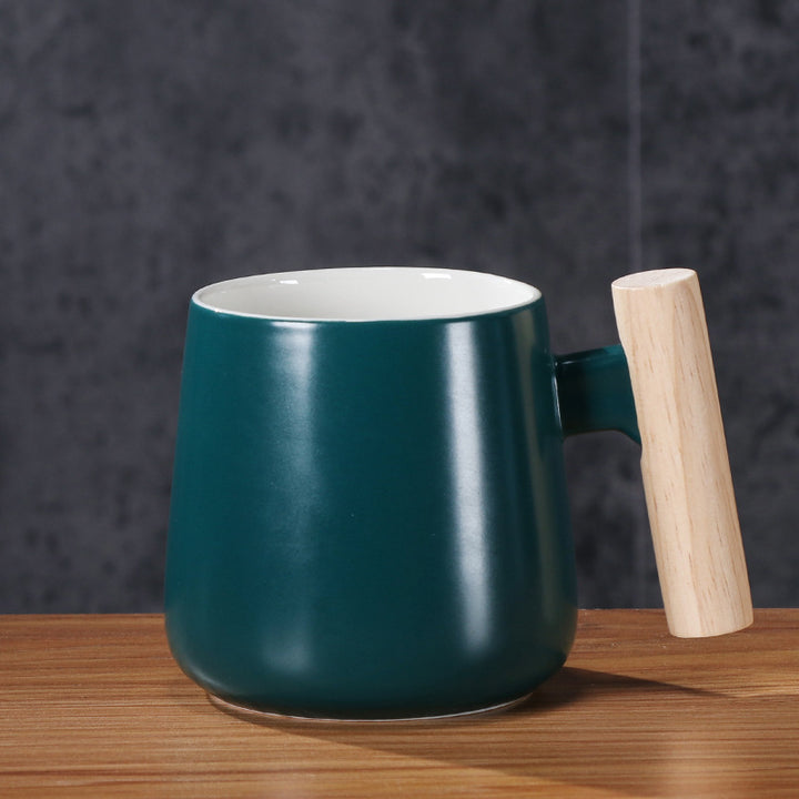 Ceramic Coffee Mug with Ergonomic Wooden Handle Bowlift