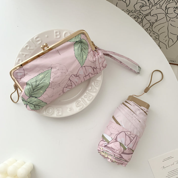 Ladies elegant folding umbrella with floral design and practical case Bowlift