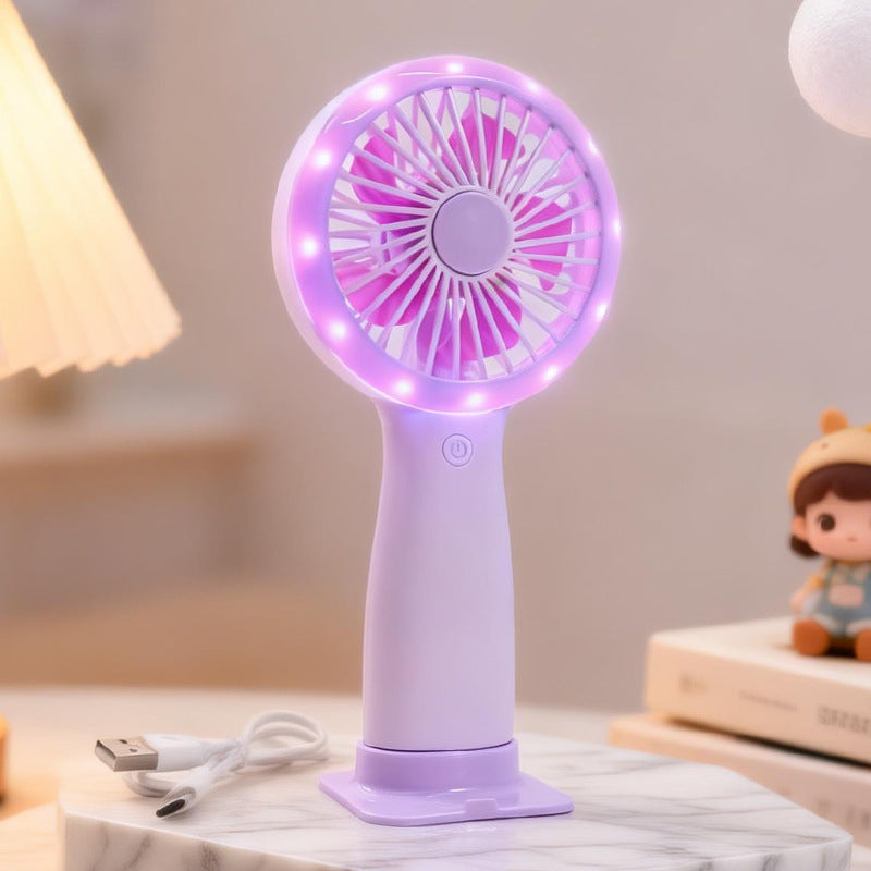 Women's portable hand fan with LED lighting and USB connector Bowlift