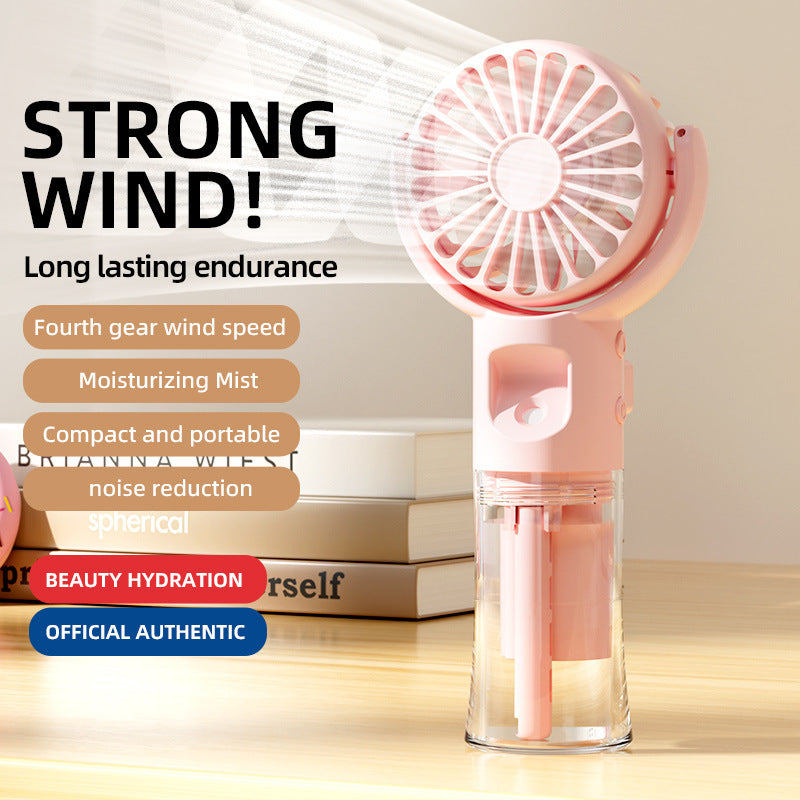 Cooling handheld misting fan with quiet brushless motor and detachable transparent water reservoir Bowlift