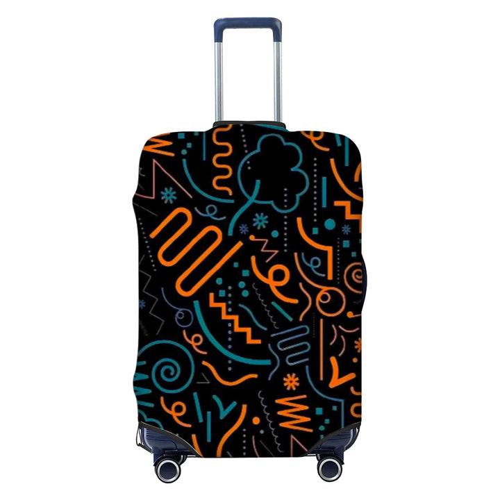 Unisex nan elastic luggage cover with geometric design, stretchable polyester-spandex fabric, zipper opening and non-slip inner securement for trolley Bowlift