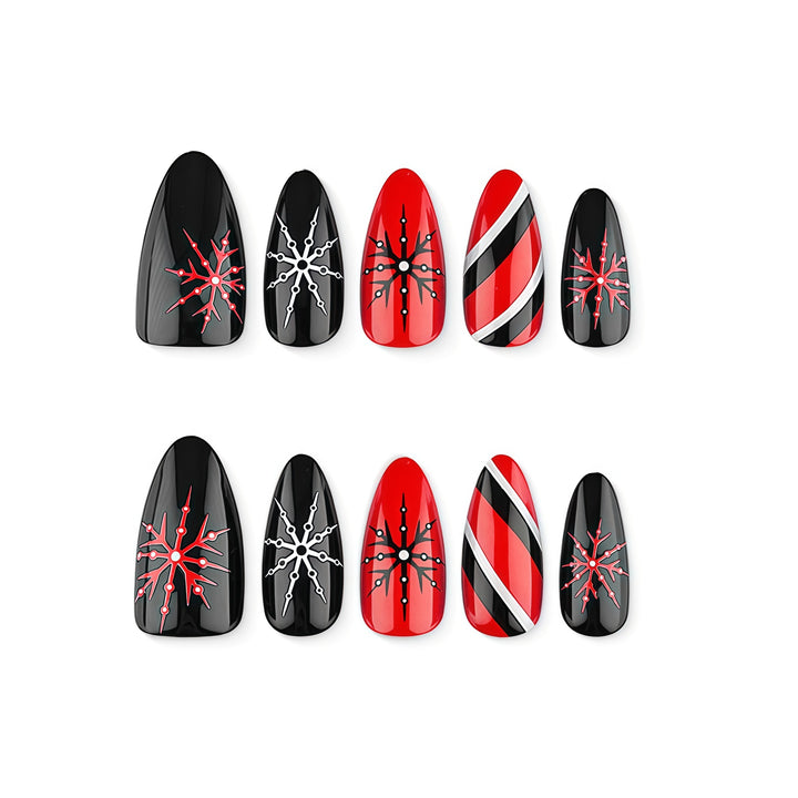Artificial nails in modern stiletto design with graphic accents Bowlift