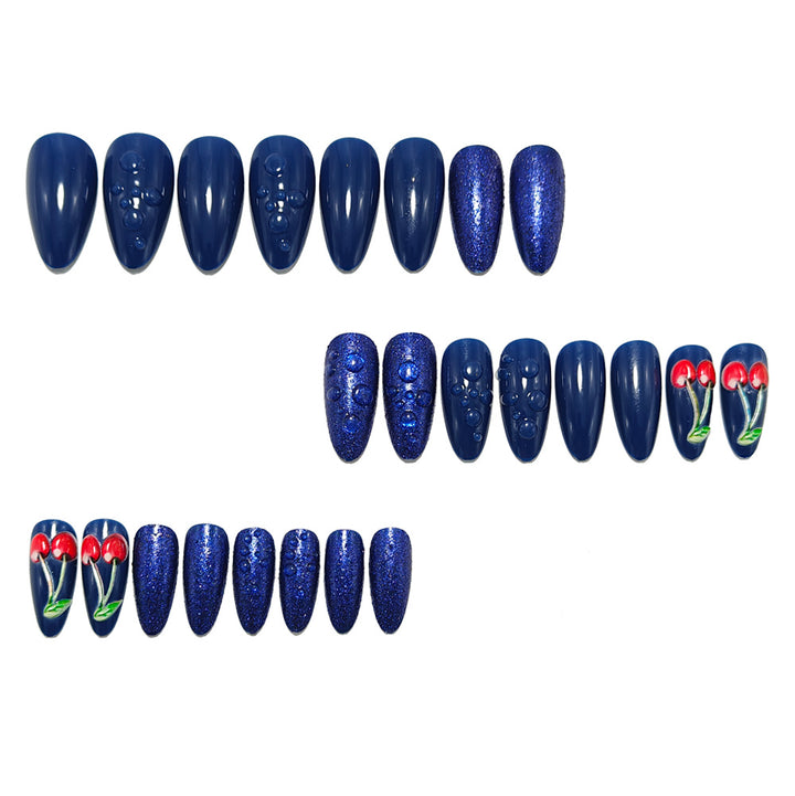 Artistic water droplet and cherry motifs artificial nails Bowlift