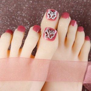 Premium Decorative Press-On Toenails with Crystal Accents Bowlift