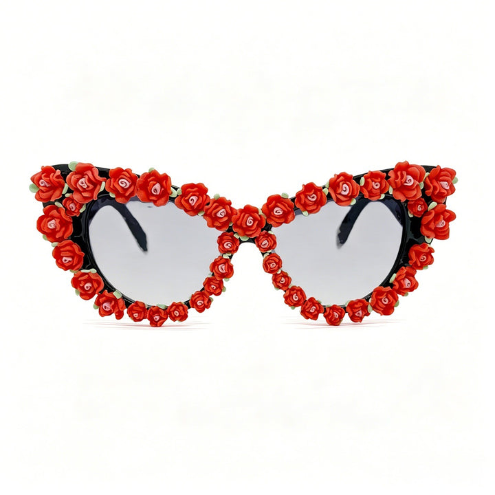 Ladies Cat-Eye Sunglasses with Floral Applications Bowlift