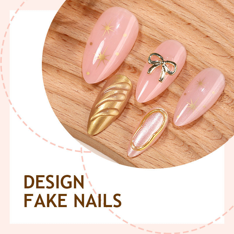Artificial nail set with elegant golden accents Bowlift