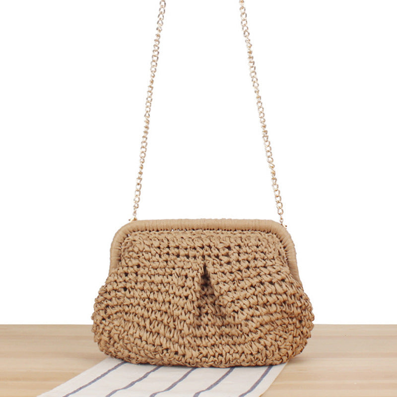Handbag with Elegant Woven Design and High-Quality Chain Decoration Bowlift