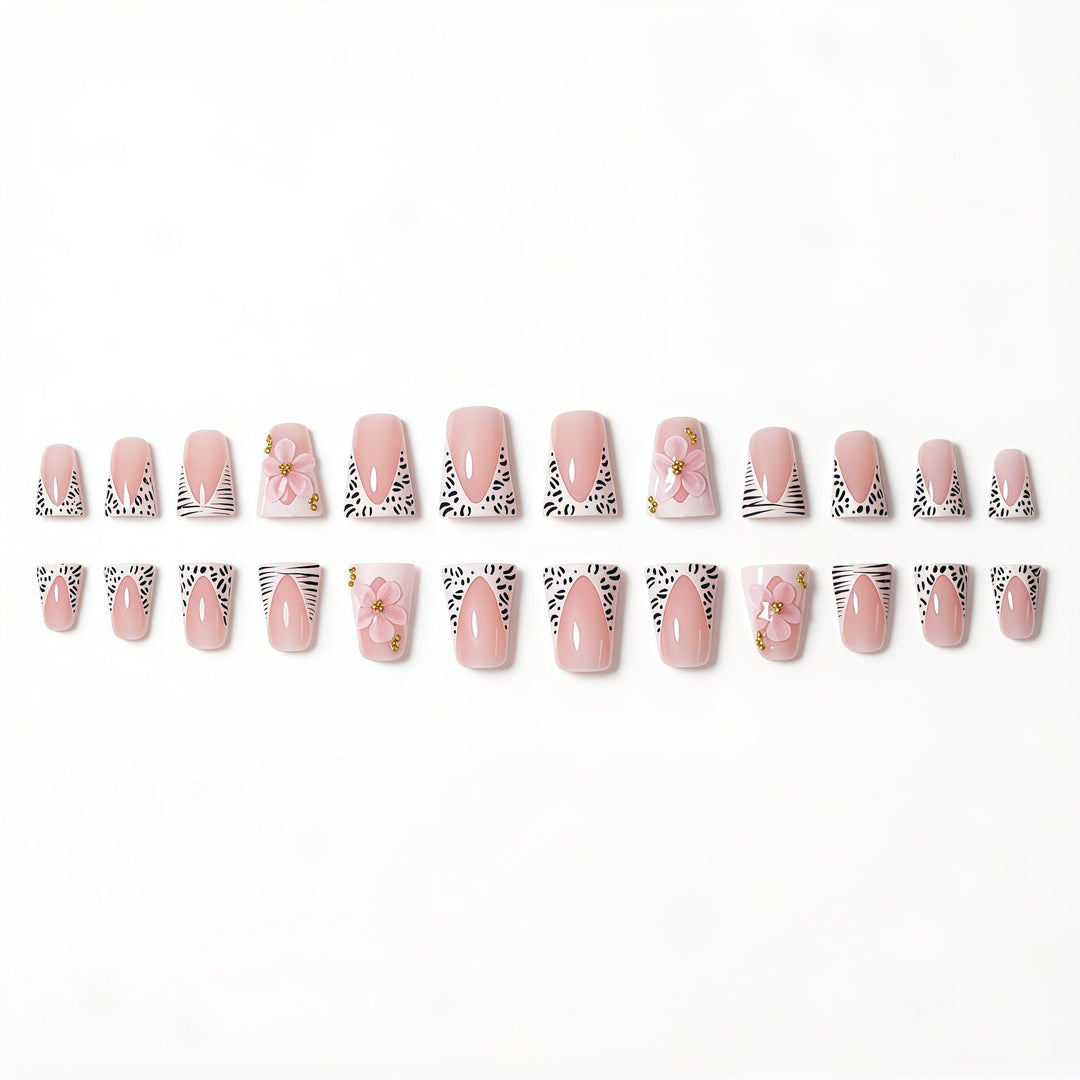 Premium Decorative 3D Press-On Nails with Floral and Animal Print Accents Bowlift