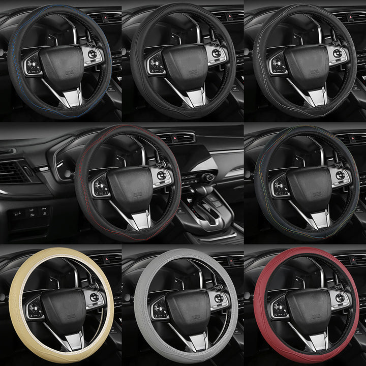 Premium Perforated Leather Steering Wheel Cover with Anti-Slip Cushion Bowlift