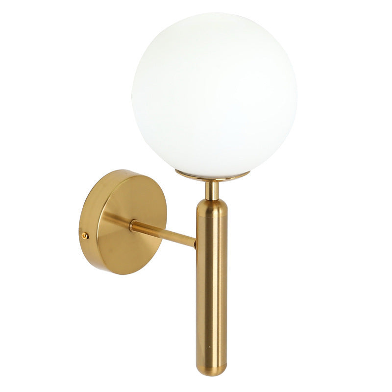 Modern wall sconce with opal glass globe and minimalist vertical stem Bowlift