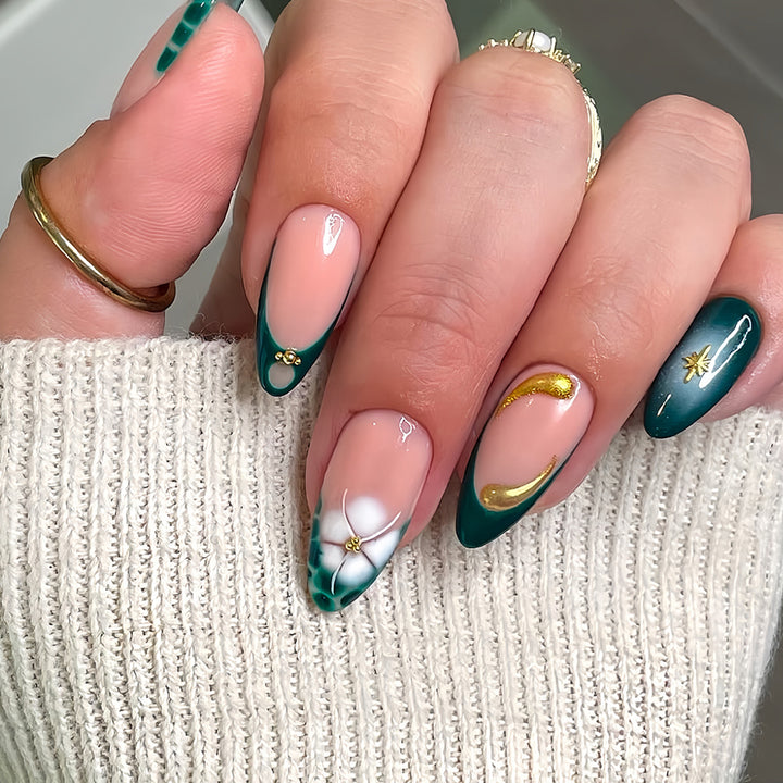 Elegant Abstract Floral Press-On Nail Extensions Bowlift