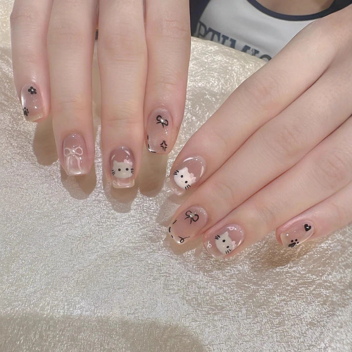 Cute Bunny-Themed Press-On Nail Art Set Bowlift