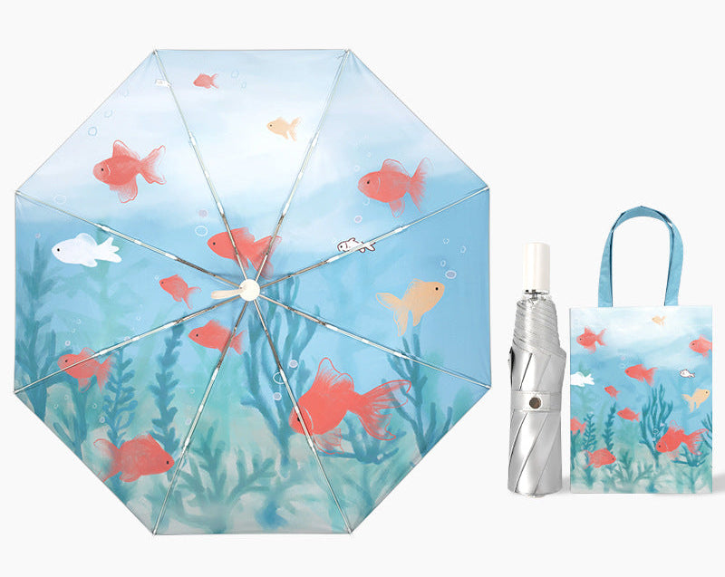 Women's compact umbrella with colorful fish design Bowlift