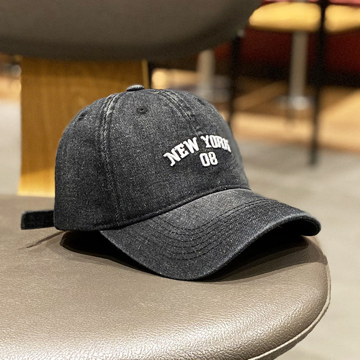 Men's Distressed Denim Style Baseball Cap Bowlift