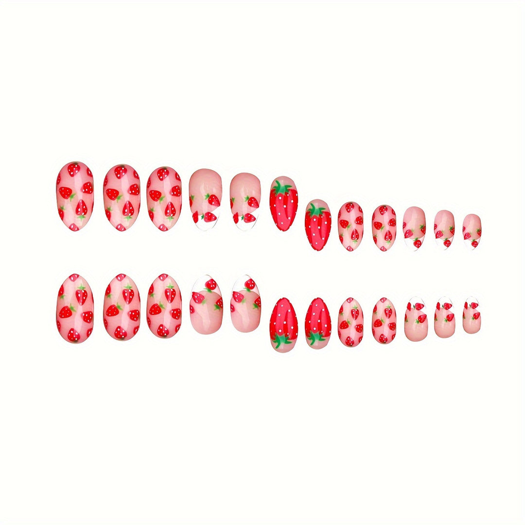 Strawberry-Themed Press-On Nail Set Bowlift