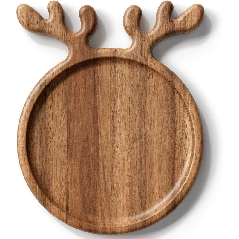 Christmas Deer Antler Acacia Wood Serving Tray