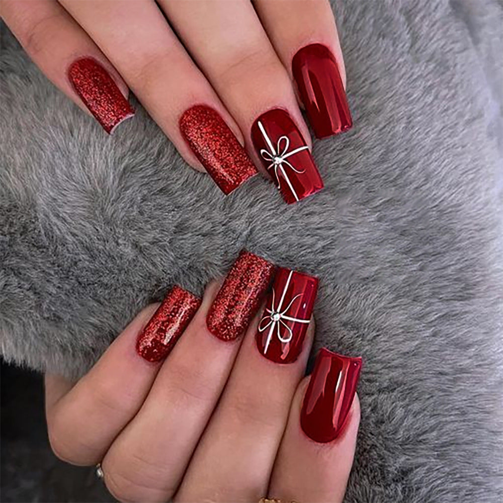 Artistic Glittery Press-On Nail Set Bowlift