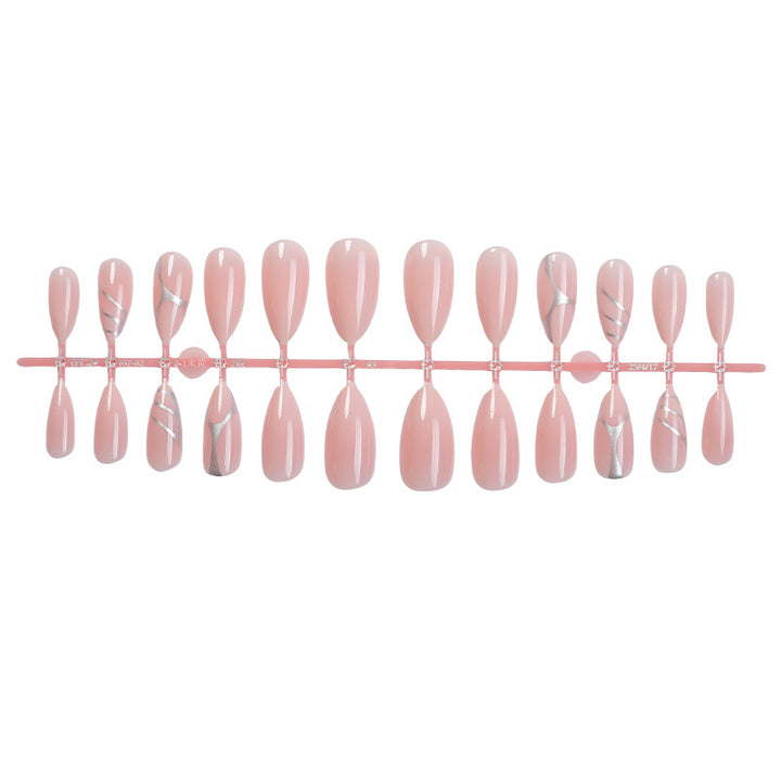 Elegant Press-On Nail Set with Artistic Silver Accents Bowlift