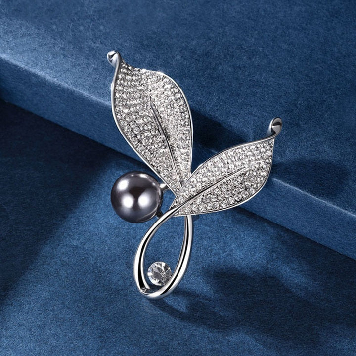 Elegant and Glamorous Brooch with Pearls and Crystals Bowlift