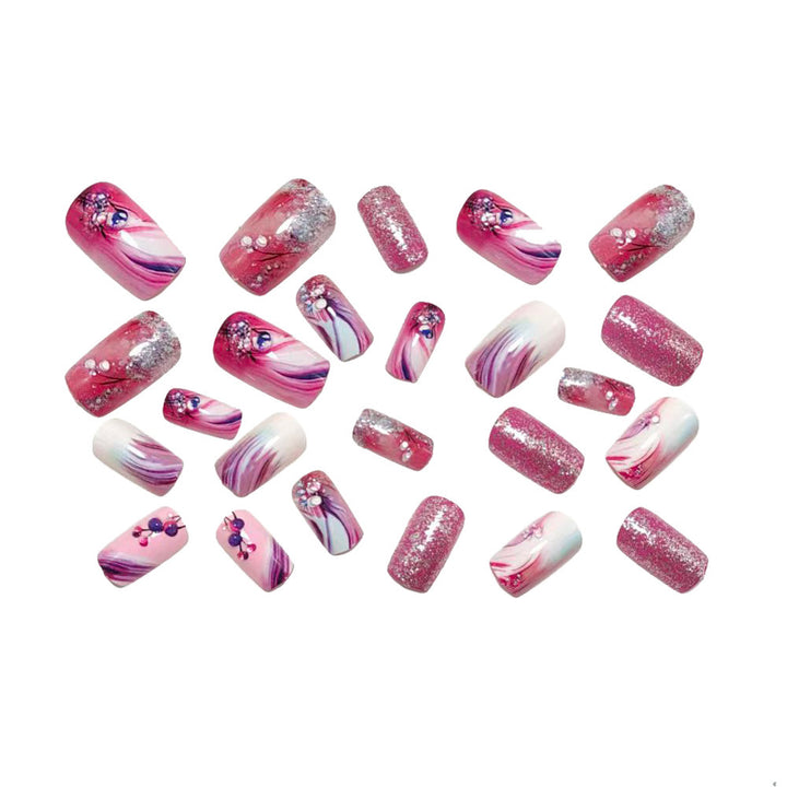 Glamorous artificial nails with delicate flower design and glitter accents Bowlift
