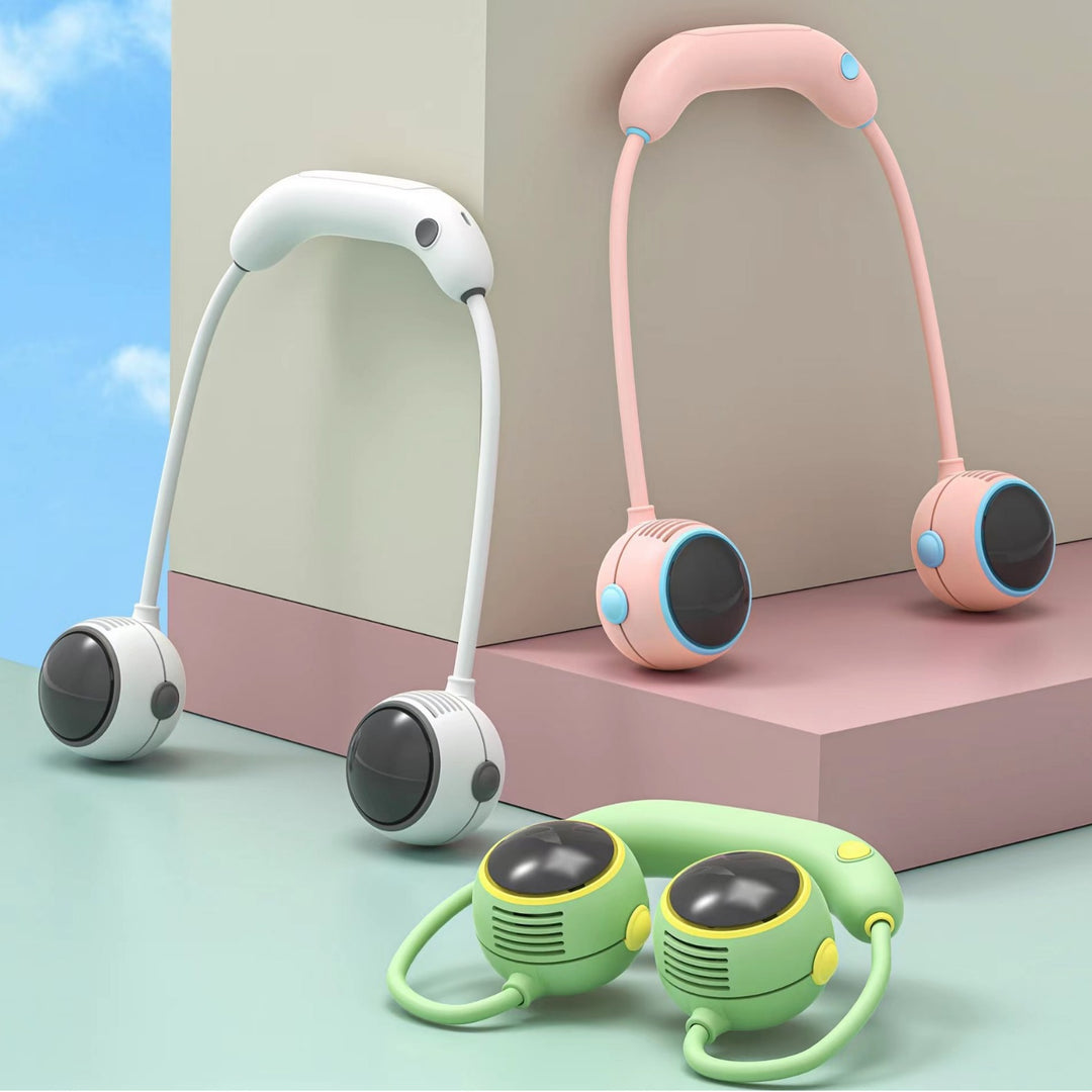 Cooling adjustable hands-free dual bladeless neck fan with USB-C rechargeable battery Bowlift