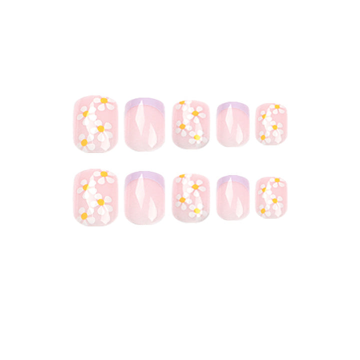 Artistic Nail Art with Flower Design and Gradient Bowlift