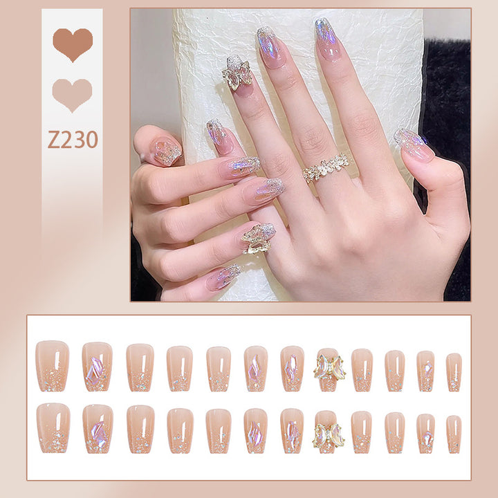 Acrylic Nail Set with Glitter and 3D Butterfly Decorations Bowlift