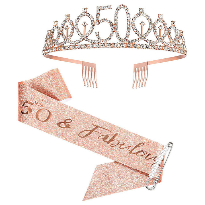 Women Crystal-Embellished Birthday Crown with Personalized Sash Bowlift