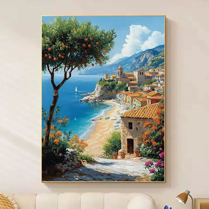 Coastal Village Scenic Painting Canvas Wall Art Bowlift