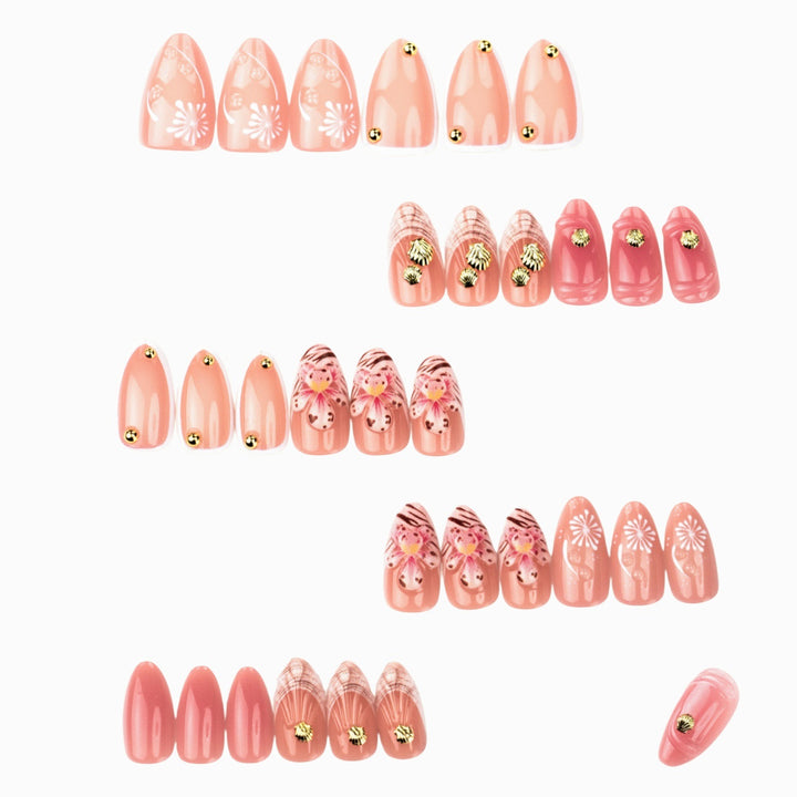 Elegant Floral Embellished Press-On Nail Set Bowlift