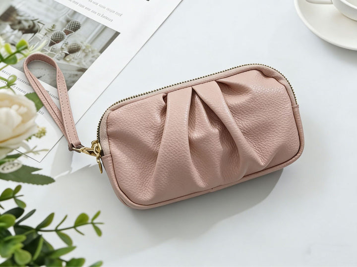 Textured Leather Zip Clutch Wallet Bowlift
