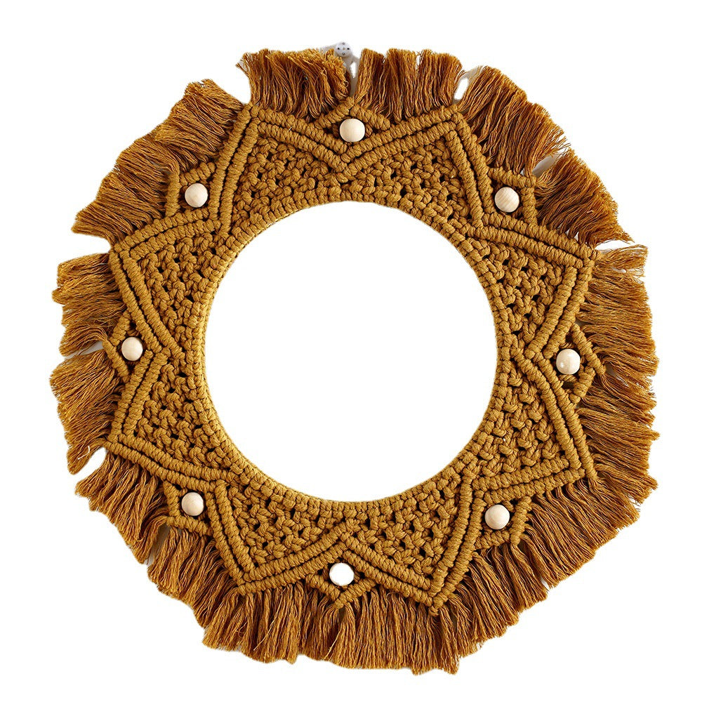Bohemian Macrame Wall Mirror with Decorative Fringe Bowlift