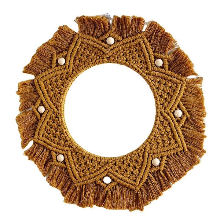 Bohemian Macrame Wall Mirror with Decorative Fringe Bowlift