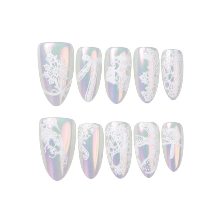 Elegant Lace Press-On Nail Art Set Bowlift