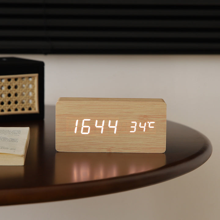 LED Wooden Digital Alarm Clock with Temperature Display Bowlift