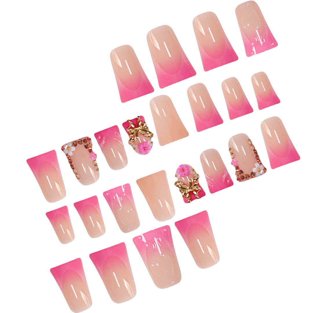 Artistic Long Nail Extensions with Floral Accents Bowlift
