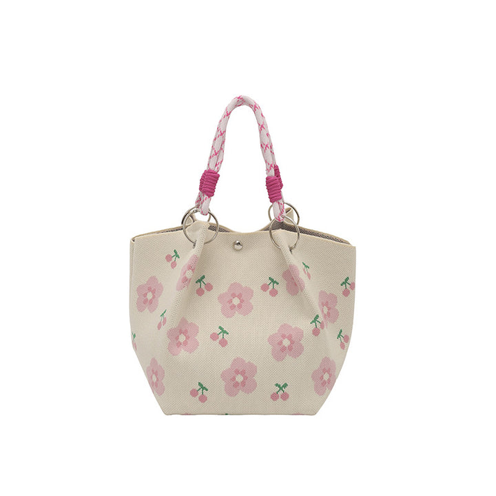WoFloral Print Textured Handbag Bowlift